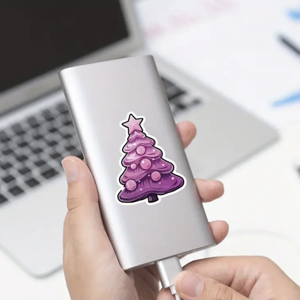 Festive Pink Christmas Tree Sticker Collection 50 Count - Picture 6 of 6